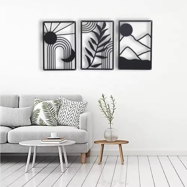 Crafted Creations™ - 3 Pcs Black Metal Wall Decor Boho Abstract - Image 2