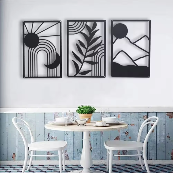 Crafted Creations™ - 3 Pcs Black Metal Wall Decor Boho Abstract