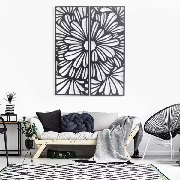 3d Black Nordic Metal Flower Leaf Wall Art Hangings Decoration Wall Mounted Iron Plate Home Decor