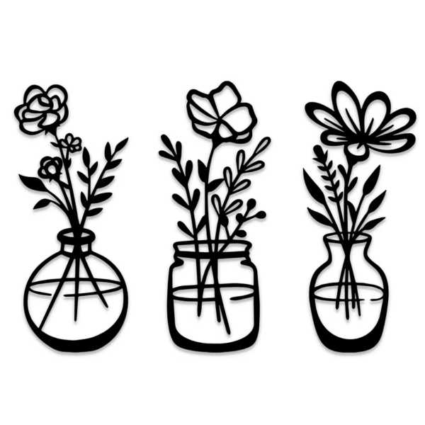 3 Pieces Metal Black Classic Vase Flowers Wall Decor Wall Art - Image 5