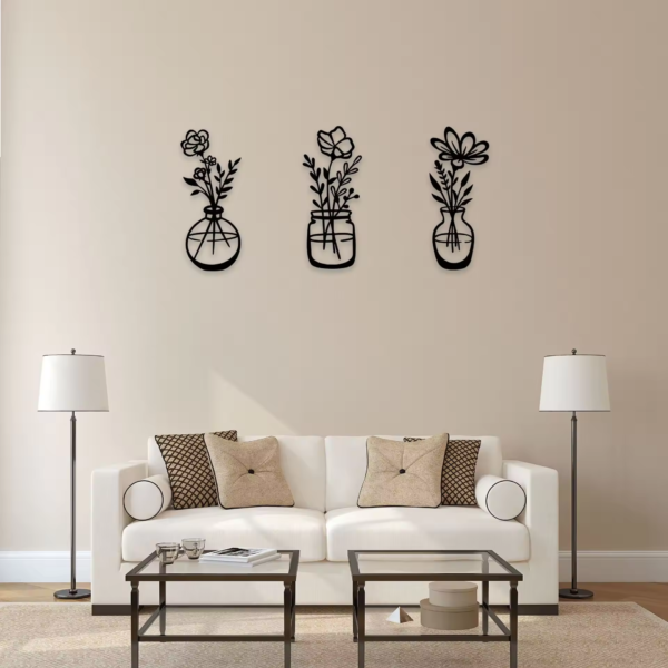 3 Pieces Metal Black Classic Vase Flowers Wall Decor Wall Art