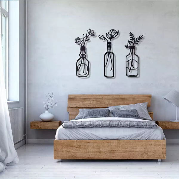 3 Pieces Metal Black Classic Vase Flowers Wall Decor Wall Art - Image 5