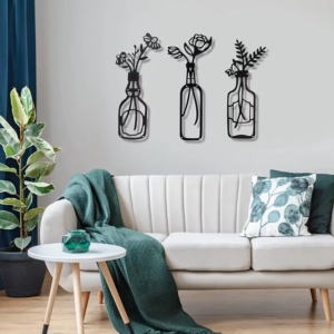 3 Pieces Metal Black Classic Vase Flowers Wall Decor Wall Art