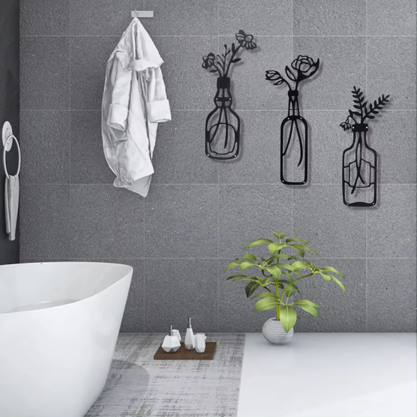 3 Pieces Metal Black Classic Vase Flowers Wall Decor Wall Art - Image 6